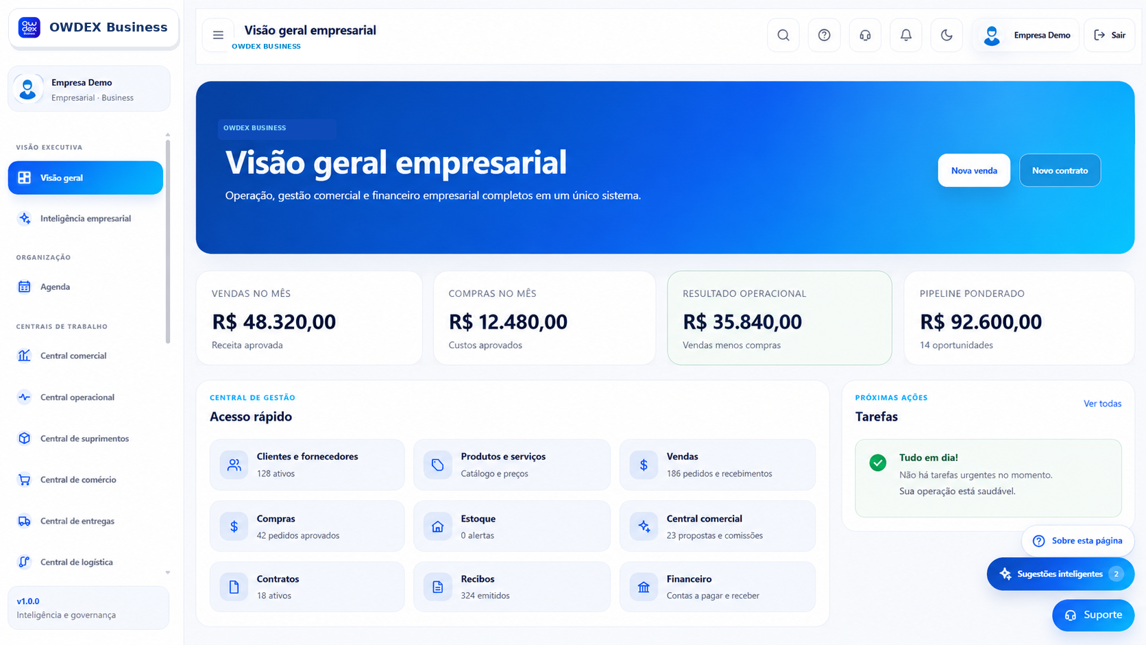 Tela demonstrativa do OWDEX Business, sistema completo de gestão empresarial